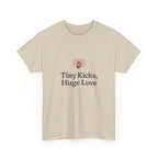 Unisex Heavy Cotton Tee - Tiny Kicks, Huge Love, Baby Shower Gift, Parenting Shirt, Cute Maternity Wear, New Mom Gift, Casual Everyday Tee
