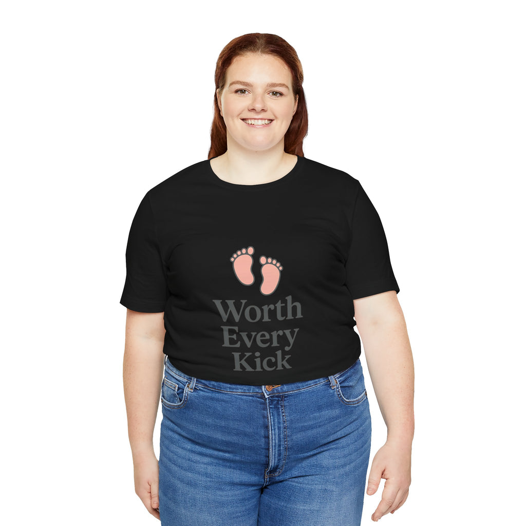 Cute Baby Footprints Tee | Worth Every Kick T-Shirt, Gift for New Parents, Baby Shower, Family Reunion, Unisex Casual Wear
