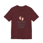 Cute Baby Footprints Tee | Worth Every Kick T-Shirt, Gift for New Parents, Baby Shower, Family Reunion, Unisex Casual Wear
