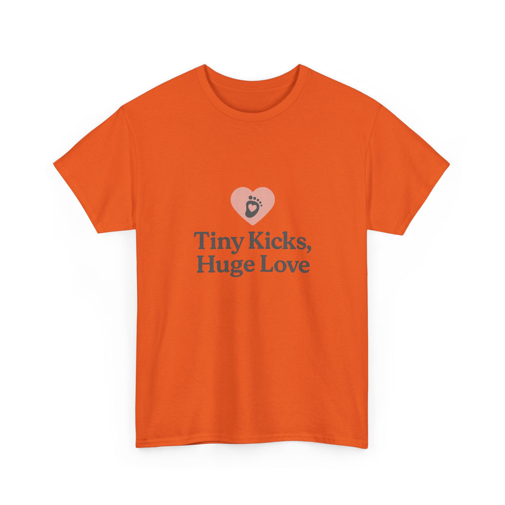 Unisex Heavy Cotton Tee - Tiny Kicks, Huge Love, Baby Shower Gift, Parenting Shirt, Cute Maternity Wear, New Mom Gift, Casual Everyday Tee
