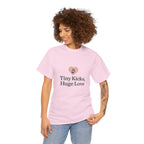 Unisex Heavy Cotton Tee - Tiny Kicks, Huge Love, Baby Shower Gift, Parenting Shirt, Cute Maternity Wear, New Mom Gift, Casual Everyday Tee