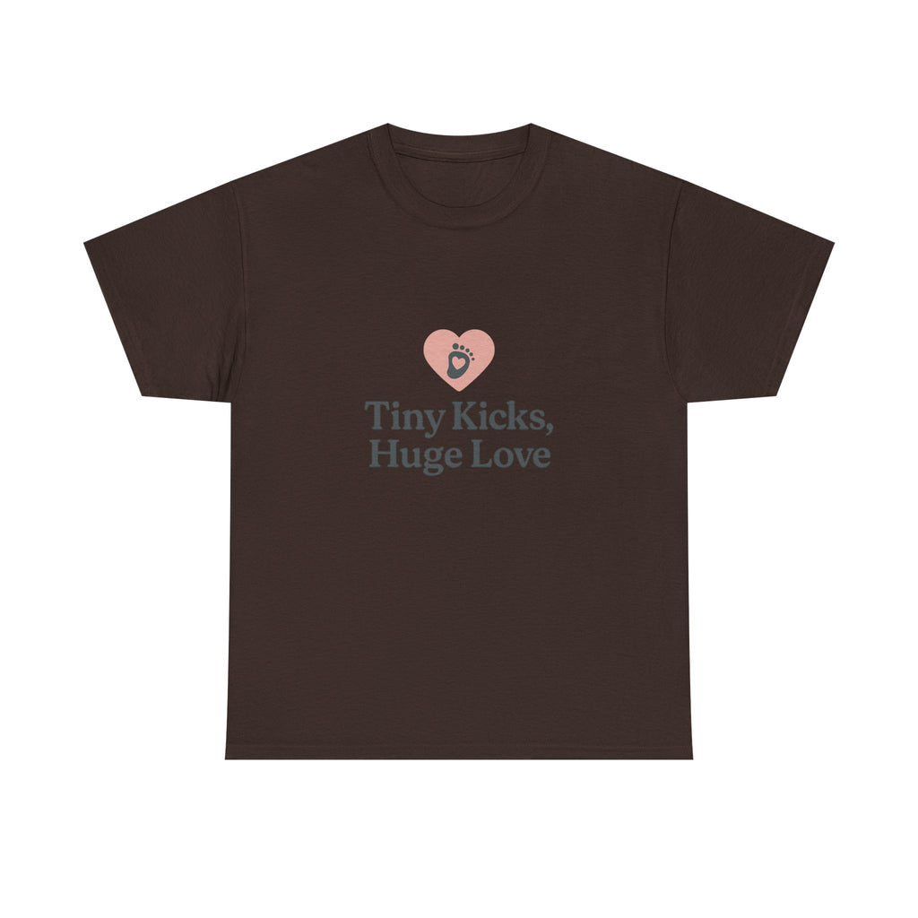 Unisex Heavy Cotton Tee - Tiny Kicks, Huge Love, Baby Shower Gift, Parenting Shirt, Cute Maternity Wear, New Mom Gift, Casual Everyday Tee