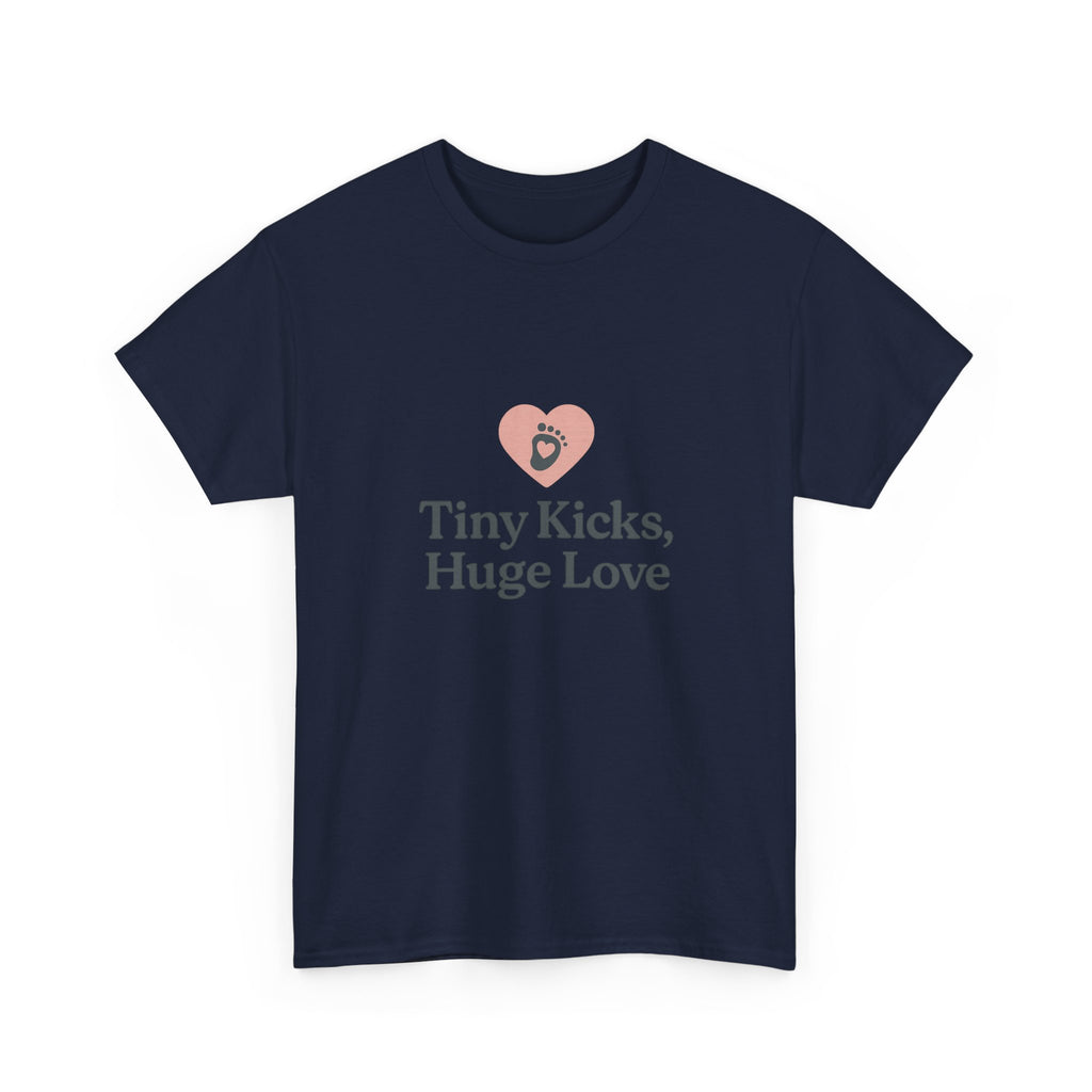 Unisex Heavy Cotton Tee - Tiny Kicks, Huge Love, Baby Shower Gift, Parenting Shirt, Cute Maternity Wear, New Mom Gift, Casual Everyday Tee