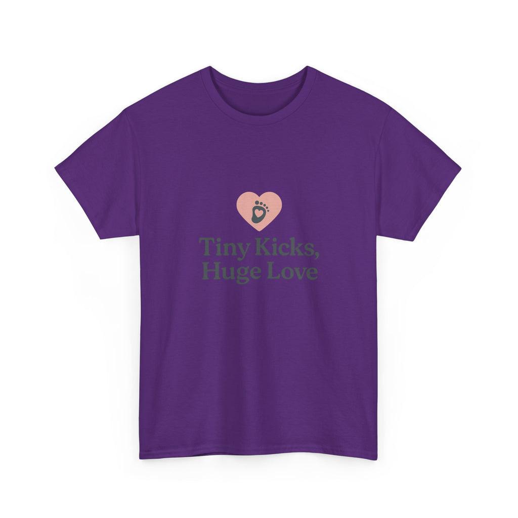 Unisex Heavy Cotton Tee - Tiny Kicks, Huge Love, Baby Shower Gift, Parenting Shirt, Cute Maternity Wear, New Mom Gift, Casual Everyday Tee