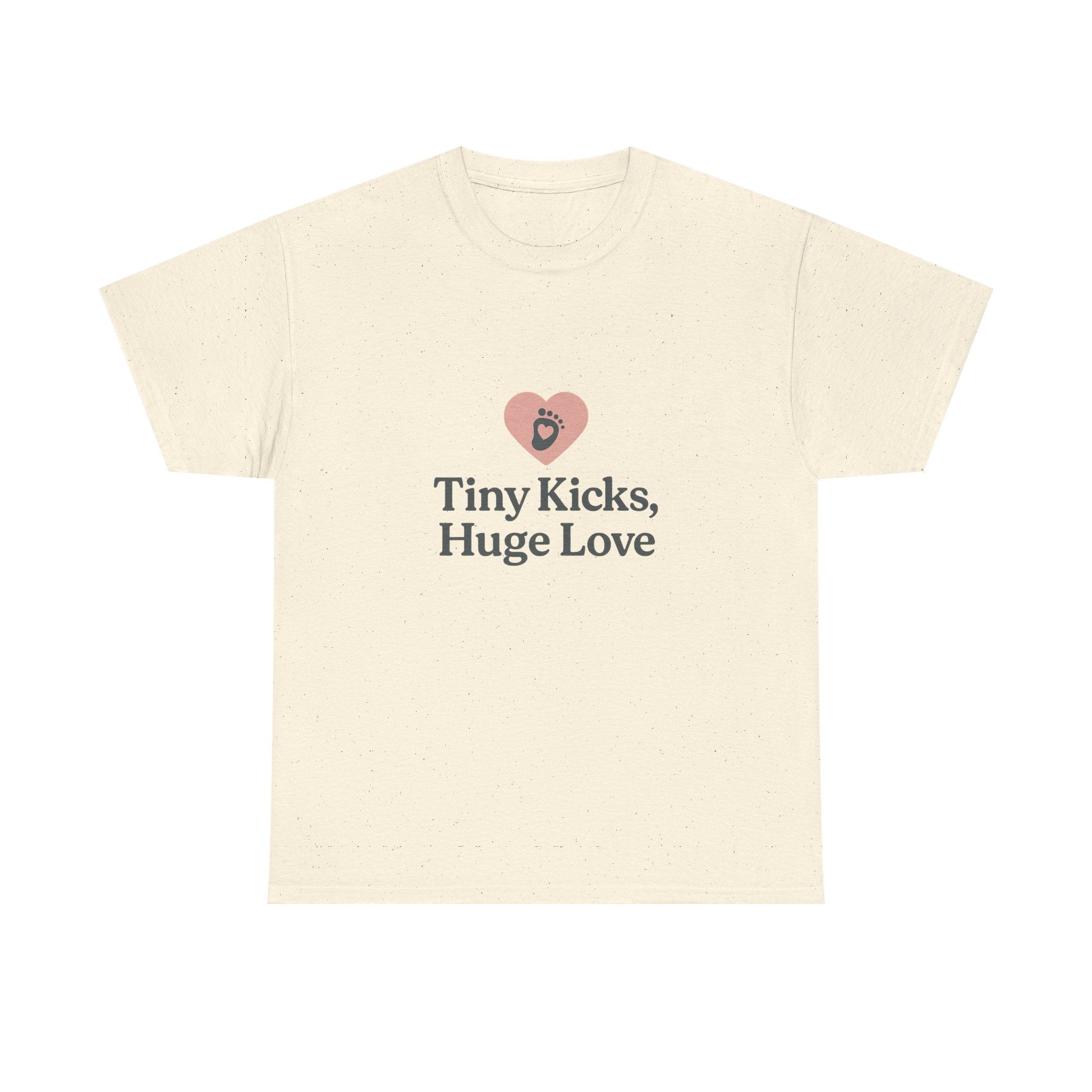 Unisex Heavy Cotton Tee - Tiny Kicks, Huge Love, Baby Shower Gift, Parenting Shirt, Cute Maternity Wear, New Mom Gift, Casual Everyday Tee