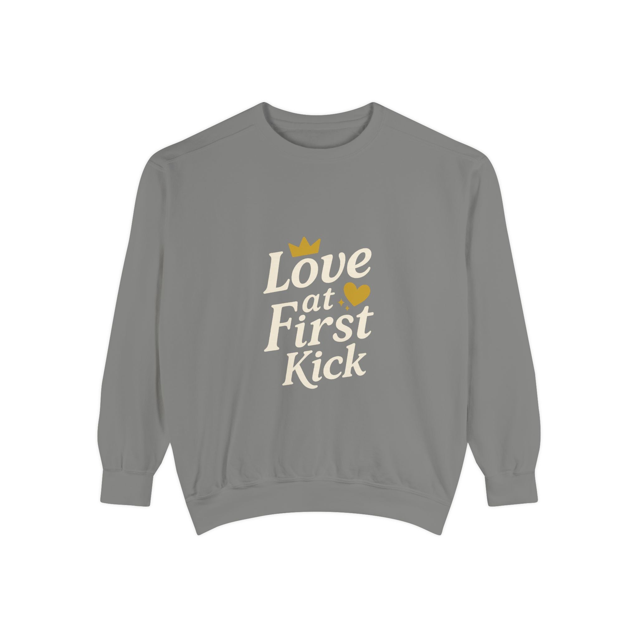 Love at First Kick Sweatshirt - Cozy Unisex Garment-Dyed Top for Expecting Moms, Baby Showers, Maternity Gifts, Casual Wear, Unique [...]