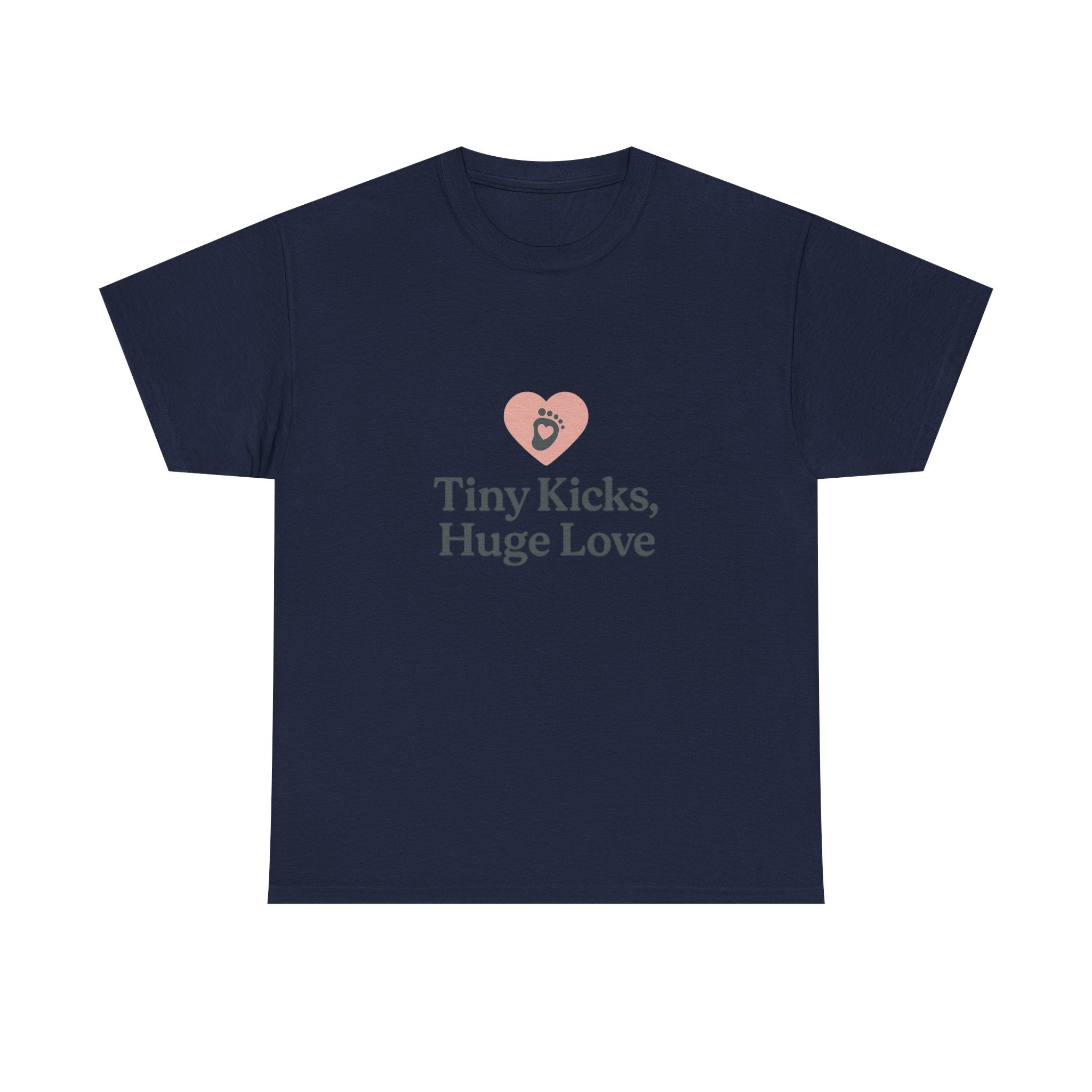 Unisex Heavy Cotton Tee - Tiny Kicks, Huge Love, Baby Shower Gift, Parenting Shirt, Cute Maternity Wear, New Mom Gift, Casual Everyday Tee