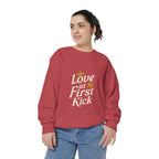 Love at First Kick Sweatshirt - Cozy Unisex Garment-Dyed Top for Expecting Moms, Baby Showers, Maternity Gifts, Casual Wear, Unique [...]