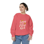 Love at First Kick Sweatshirt - Cozy Unisex Garment-Dyed Top for Expecting Moms, Baby Showers, Maternity Gifts, Casual Wear, Unique [...]