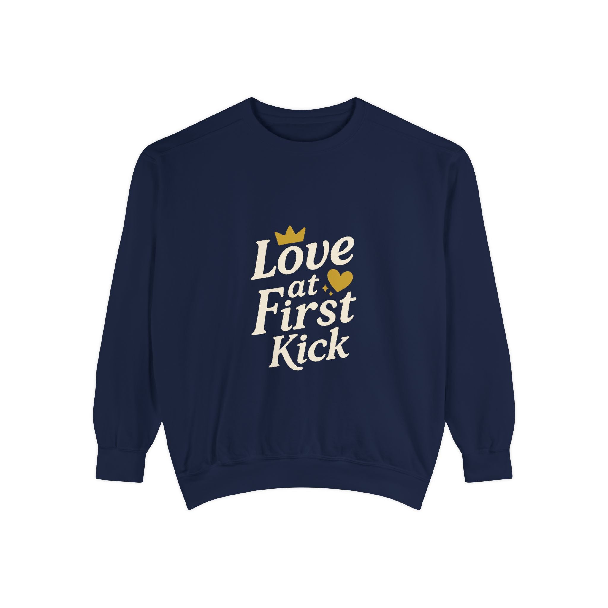 Love at First Kick Sweatshirt - Cozy Unisex Garment-Dyed Top for Expecting Moms, Baby Showers, Maternity Gifts, Casual Wear, Unique [...]