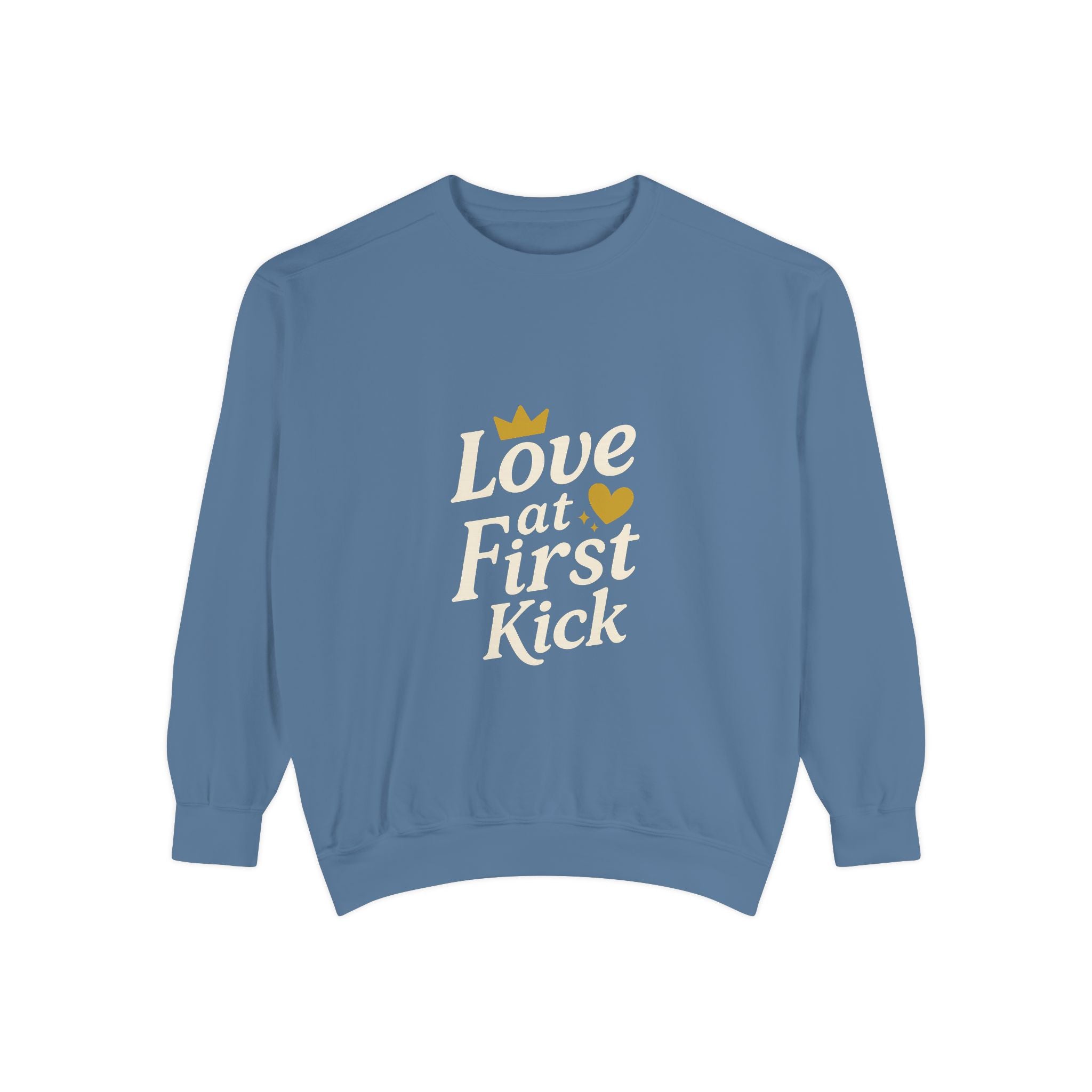 Love at First Kick Sweatshirt - Cozy Unisex Garment-Dyed Top for Expecting Moms, Baby Showers, Maternity Gifts, Casual Wear, Unique [...]