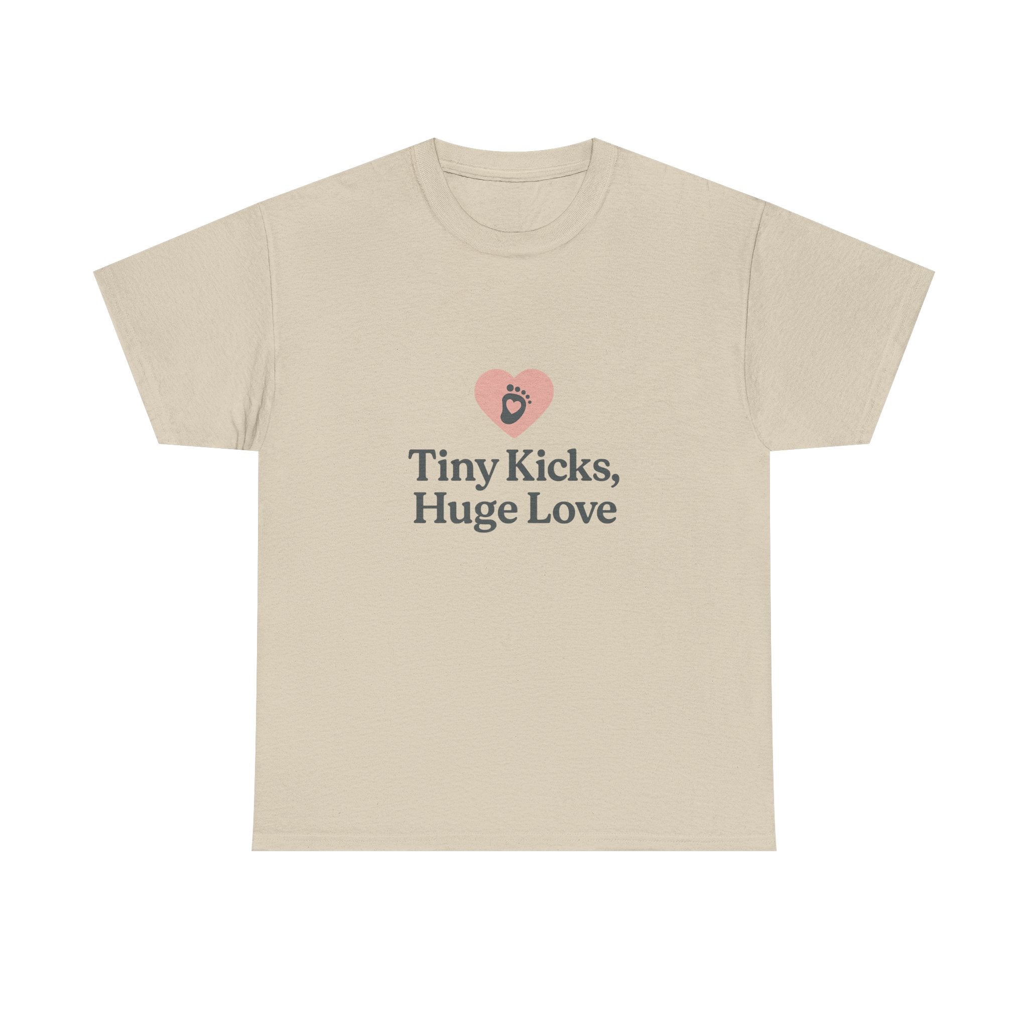 Unisex Heavy Cotton Tee - Tiny Kicks, Huge Love, Baby Shower Gift, Parenting Shirt, Cute Maternity Wear, New Mom Gift, Casual Everyday Tee