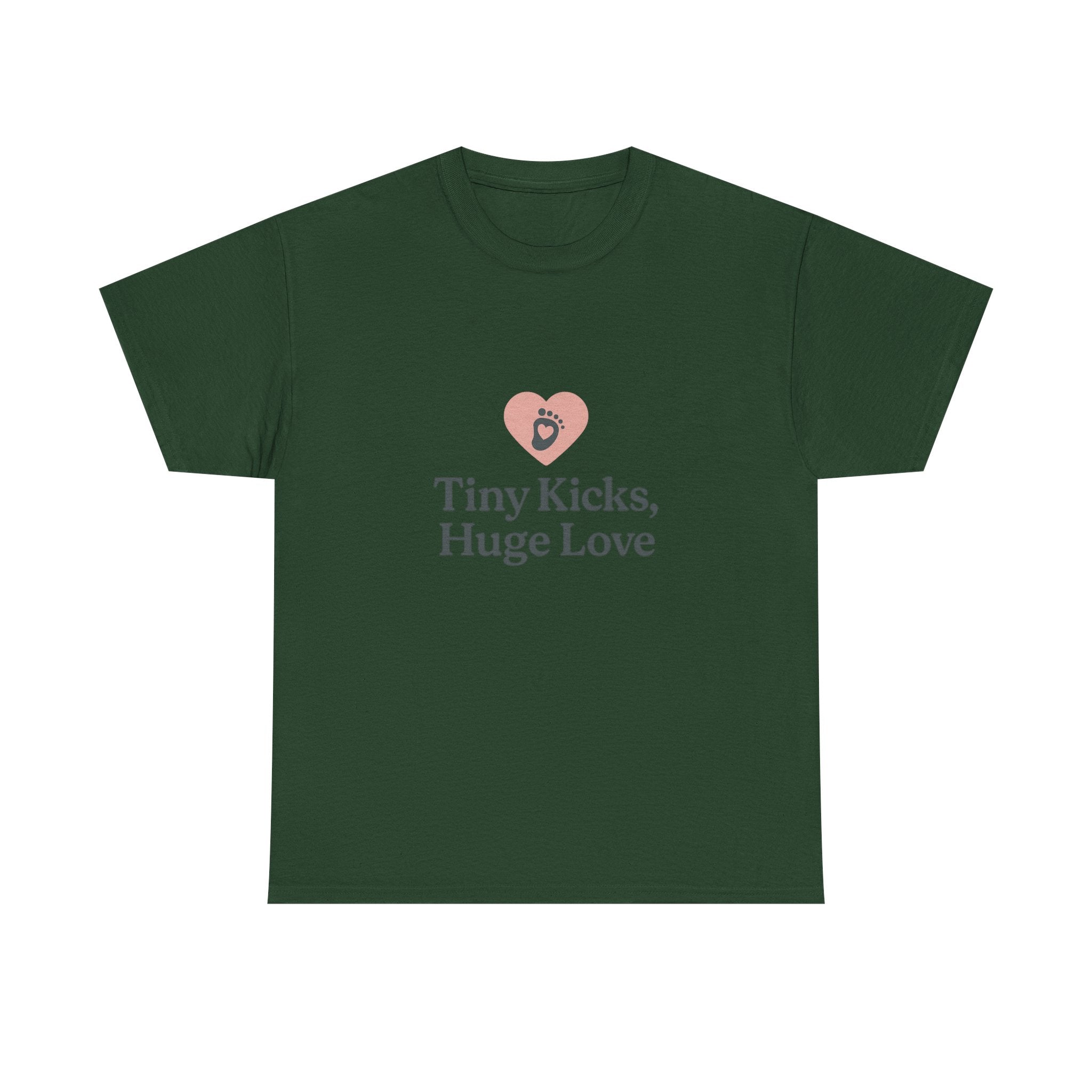 Unisex Heavy Cotton Tee - Tiny Kicks, Huge Love, Baby Shower Gift, Parenting Shirt, Cute Maternity Wear, New Mom Gift, Casual Everyday Tee