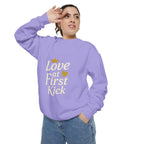 Love at First Kick Sweatshirt - Cozy Unisex Garment-Dyed Top for Expecting Moms, Baby Showers, Maternity Gifts, Casual Wear, Unique [...]